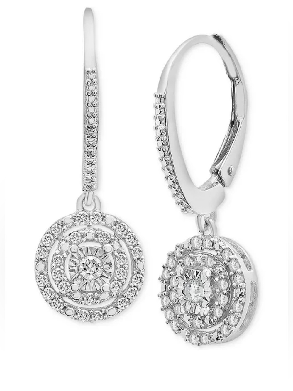 Macy’s Diamond Circle Leverback Drop Earrings (1/4 ct. tw) in Sterling Silver